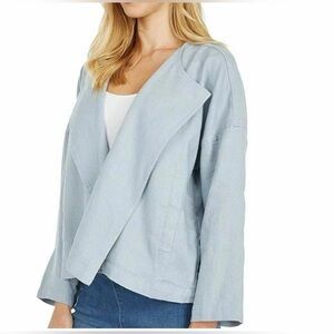 278$ Eileen Fisher Heavy Organic Linen Draped Open front Jacket Dawn Blue Sz XL